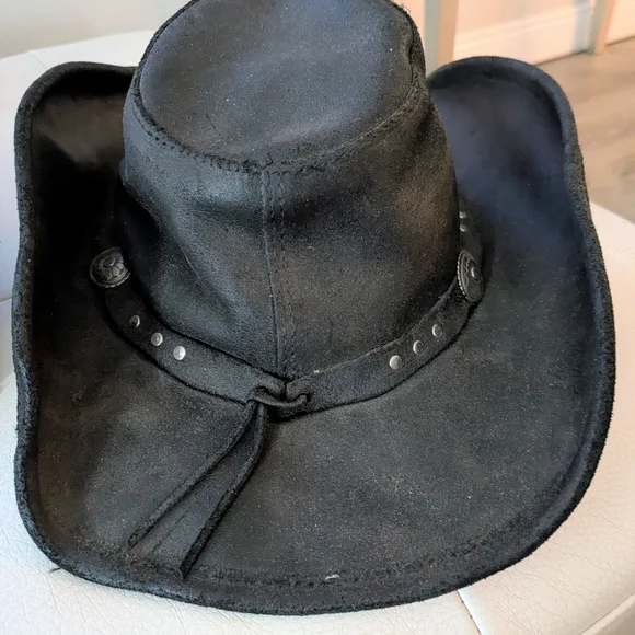 Minnetonka The Silverton Hat Black Leather Silver Concho Embellishments XL - Picture 2 of 13